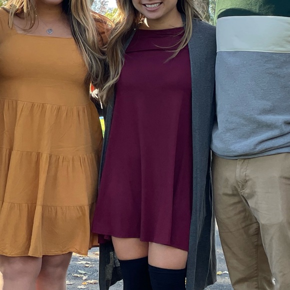 In Full Swing Wine Red Three-Quarter Sleeve Swing Dress - Picture 8 of 8